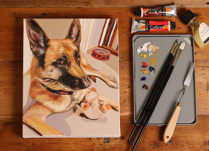 Huxley - Oil Painting of a Playful Dog